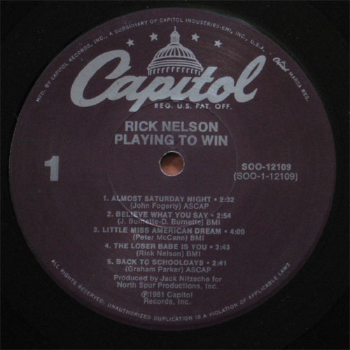 Rick Nelson / Playing To Winβ