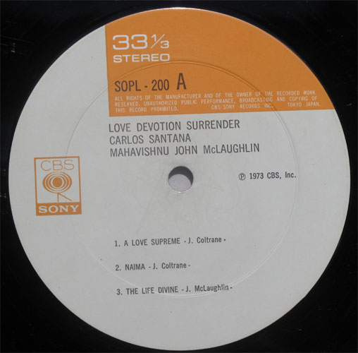 Carlos Santana Mahavishnu John McLaughlin / Love devosion Surrenderβ