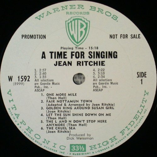 Jean Ritchie / Time For Singing (Mono)β