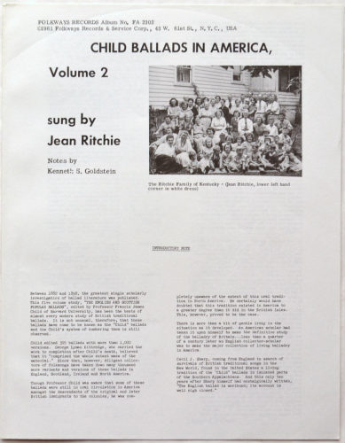 Jean Ritchie / British Traditional Ballads (Child Ballads) Vol.2 (In Shrink)β