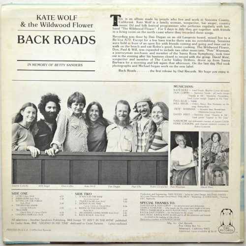 Kate Wolf and the Wildwood Flower / Back Roads (Owl Original!!)β