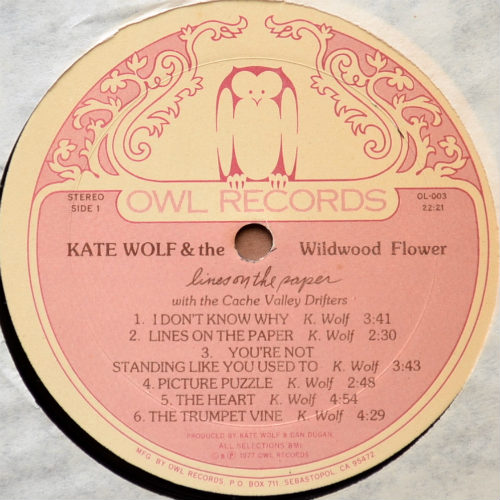 Kate Wolf & The Wildwood Flower / Lines On The Paper (Owl Original!!)β
