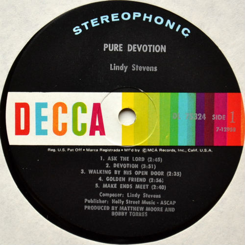 Lindy Stevens / Pure Devotion (w/Promo Sheet)β