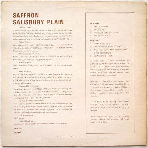 Saffron (Summerfield) / Salisbury Plain (Mother Earth)β