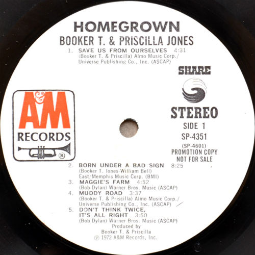 Booker T. & Priscilla / Home Grown (Rare Promo)β