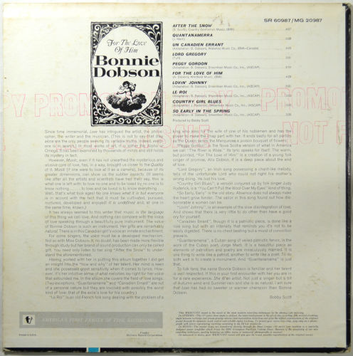 Bonnie Dobson / For The Love Of Him (Rare Promo)β