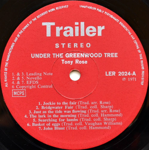 Tony Rose / Under the Greenwood Treeβ
