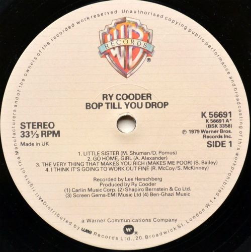 Ry Cooder / Bop till You Drop (UK Mtrix-1)β