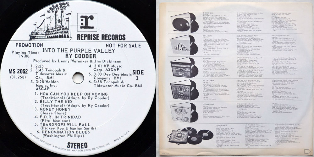 Ry Cooder / Into The Purple Valley (US Rare Promo!!!)β