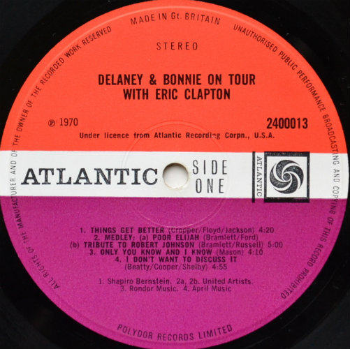 Delaney & Bonnie And Friend / On Tour With Eric Clapton UK Matrix-1)β