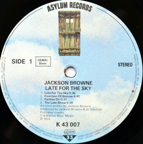 Jackson Browne / Late For The Sky (Germany)β