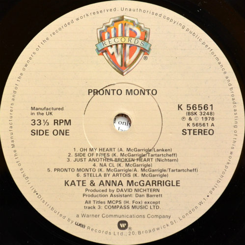 Kate & Anna McGarrigle / Pronto Monto (UK Matrix-1)β