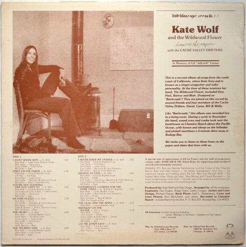 Kate Wolf & The Wildwood Flower / Lines On The Paper (Early Reissue)β