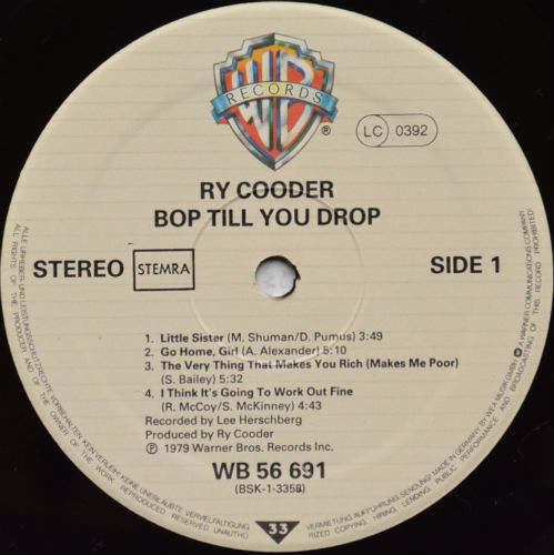 Ry Cooder / Bop till You Drop (Euro / Germany)β