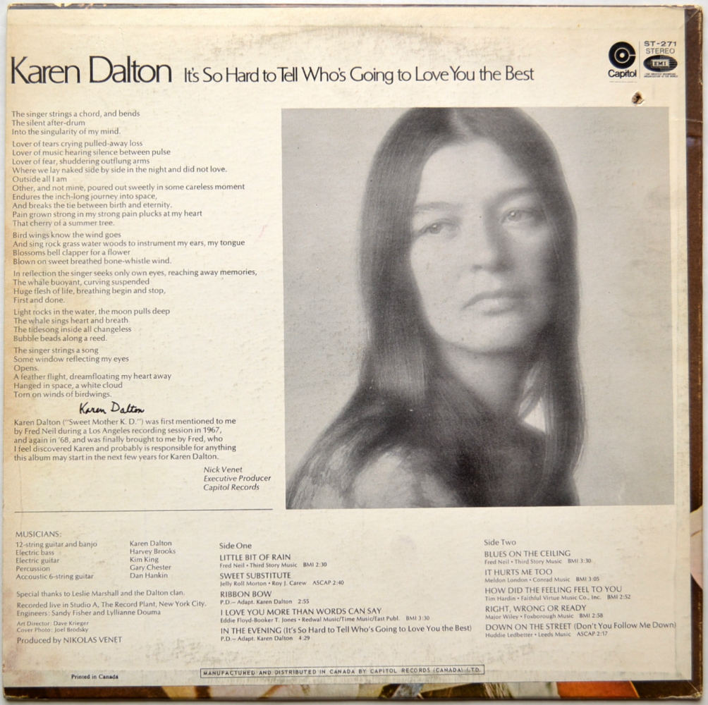 Karen Dalton / It's So Hard To Tell Who's Going To Love You The Best (US Original)β