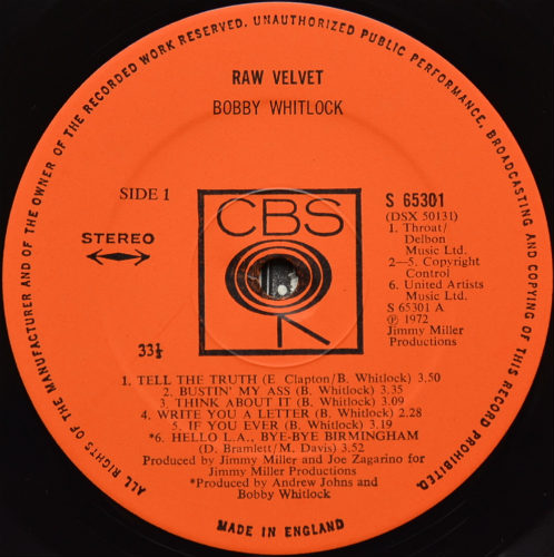 Bobby Whitlock / Raw Velvet (UK Matrix-1)β