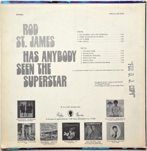Rod St. James / Has Anybody Seen The Superstar (Promo)β
