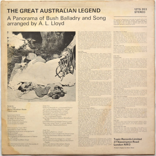 A.L. Lloyd, Trevor Lucas & Martyn Wyndham-Read / The Great Australian Legendβ
