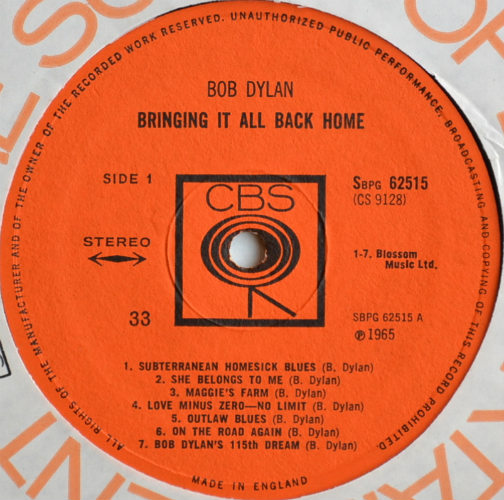 Bob Dylan / Bringing It All Back Home (UK Early Press)β