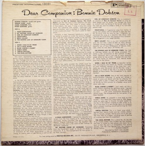 Bonnie Dobson / Dear Companion (Prestige International)β