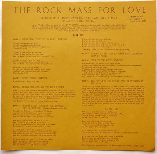 Bakery And Jazz Ensemble / Rock Mass For Loveβ
