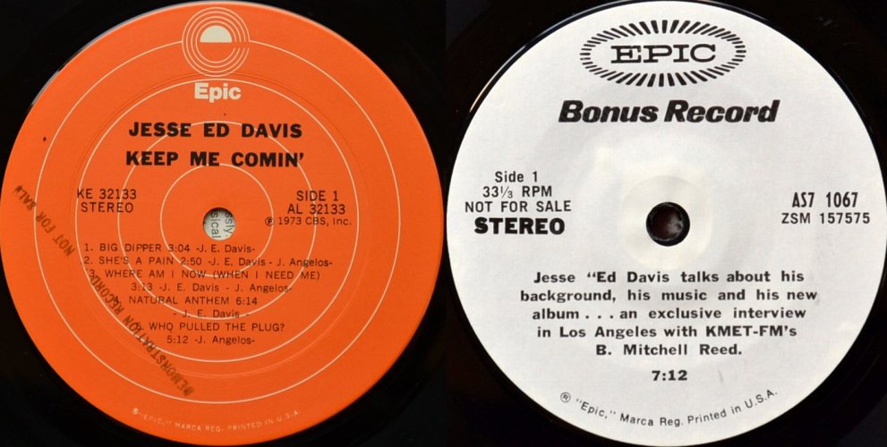 Jesse Ed Davis / Keep Me Comin' (Promo, w/7