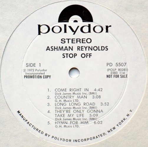 Ashman Reynolds / Stop Off (US Promo w/Promo Sheet)β