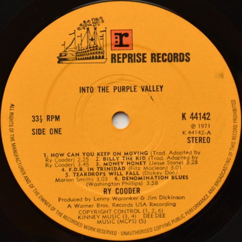Ry Cooder / Into The Purple Valley (UK Matrix-1 w/Insert)β