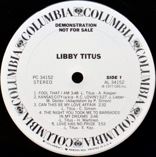 Libby Titus / Libby Titus (Rare White Label Promo w/Biography!!)β
