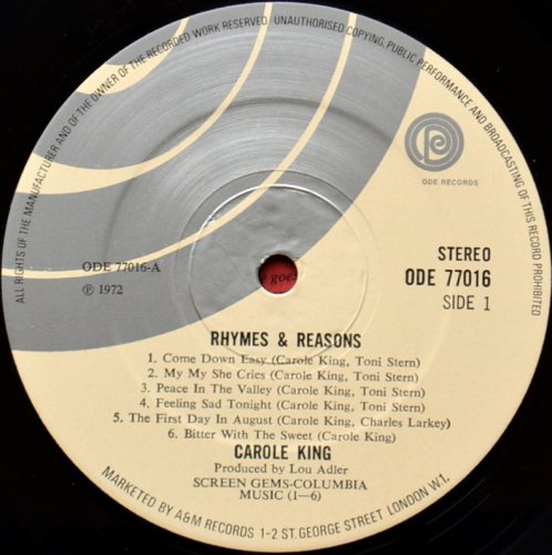 Carole King / Rhymes & Reasons (UK Matrix-1)β