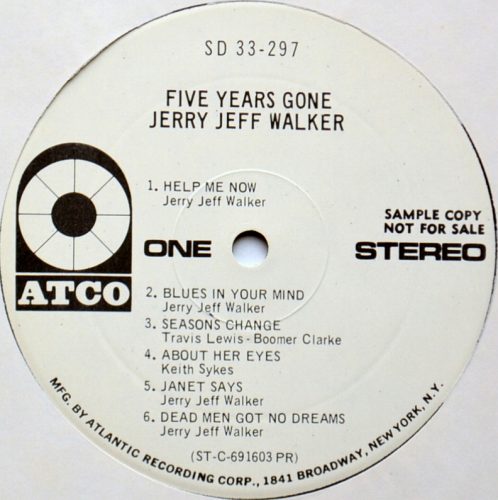 Jerry Jeff Walker / Five Years Gone (US White Label Promo w/Insert!!)β