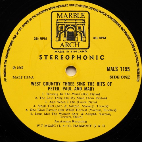 West Country Three, The / Sing The Hits Of Peter, Paul & Mary (UK Matrix-1)β