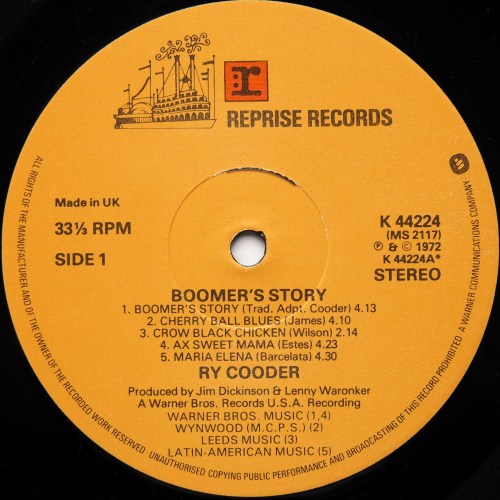 Ry Cooder / Boomer's Story (UK Later Issue)β