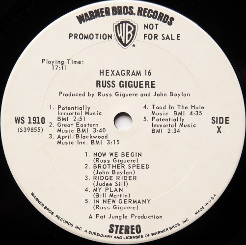 Russ Giguere / Hexagram 16 (Rare White Label Promo, Judee Sill)β