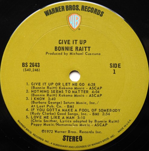 Bonnie Raitt / Give It Up (US Early Issue)β