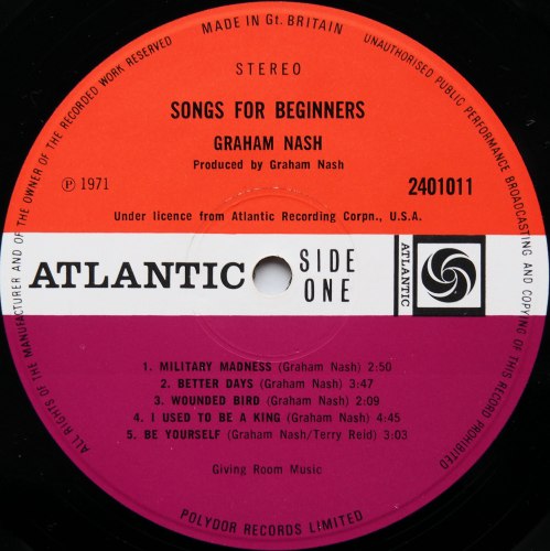 Graham Nash / Songs For Beginners (UK Matrix-1)β