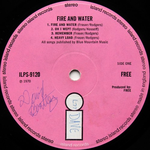 Free / Fire And Water (UK Pink Label Matrix-1)β