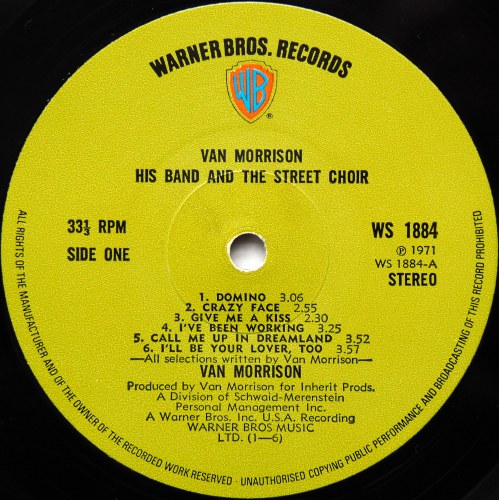 Van Morrison / His Band and the Street Choir (UK Early Issue)β