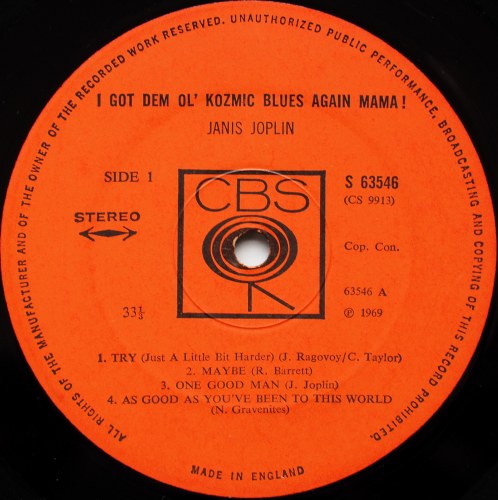 Janis Joplin / I Got Dem Ol' Kozmic Blues Again Mama! (UK Matrix-1)β