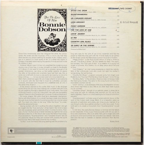 Bonnie Dobson / For The Love Of Him (US Early Issue Mono)の画像