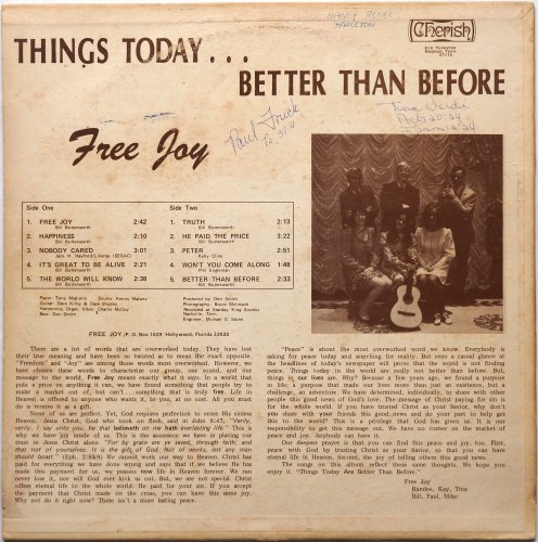 Free Joy / Things Today... Better Than Before (Signed!)β
