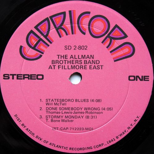 Allman Brothers Band / At Fillmore East (Pink Label Early Press)の画像