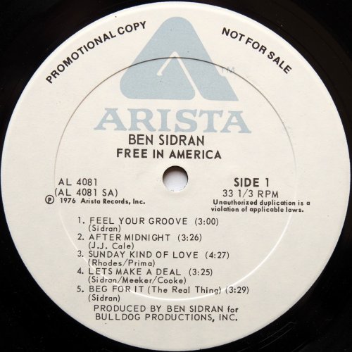 Ben Sidran / Free In America (White Label Promo)β