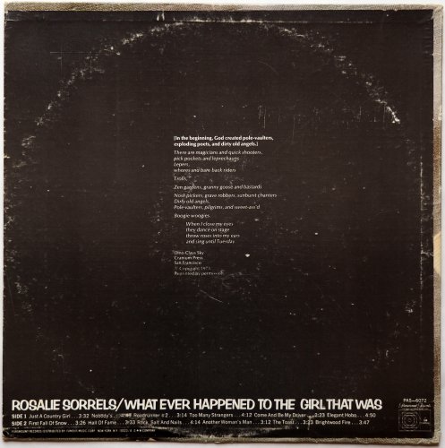 Rosalie Sorrels / What Ever Happened To The Girl That Was (White Label Promo)β
