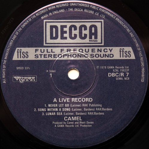 Camel / A Live Record (UK Early Issue)β
