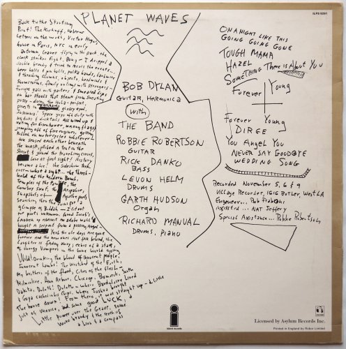 Bob Dylan (With The Band) / Planet Waves (UK Matrix-1 w/Cover, Mis-spelling Early Issue)β