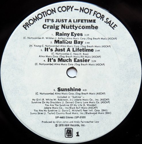 Craig Nuttycombe / It's Just A Lifetime (White Label Promo)β
