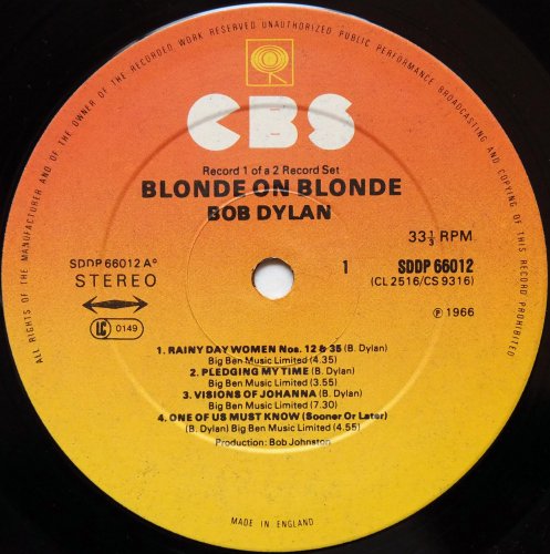 Bob Dylan / Blonde On Blonde (UK Stereo Late 70s)β