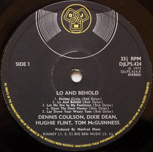 Coulson, Dean, McGuinness, Flint / Lo & Behold - Words And Music By Bob Dylan (UK)β