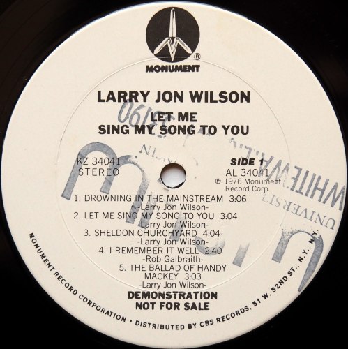 Larry Jon Wilson / Let Me Sing My Song To You (White Label Promo)β